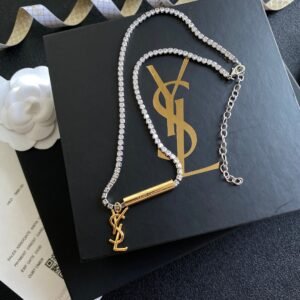 YSL Tassel Lariat Necklace: Silk & Crystal Blend, No Clasp Design
