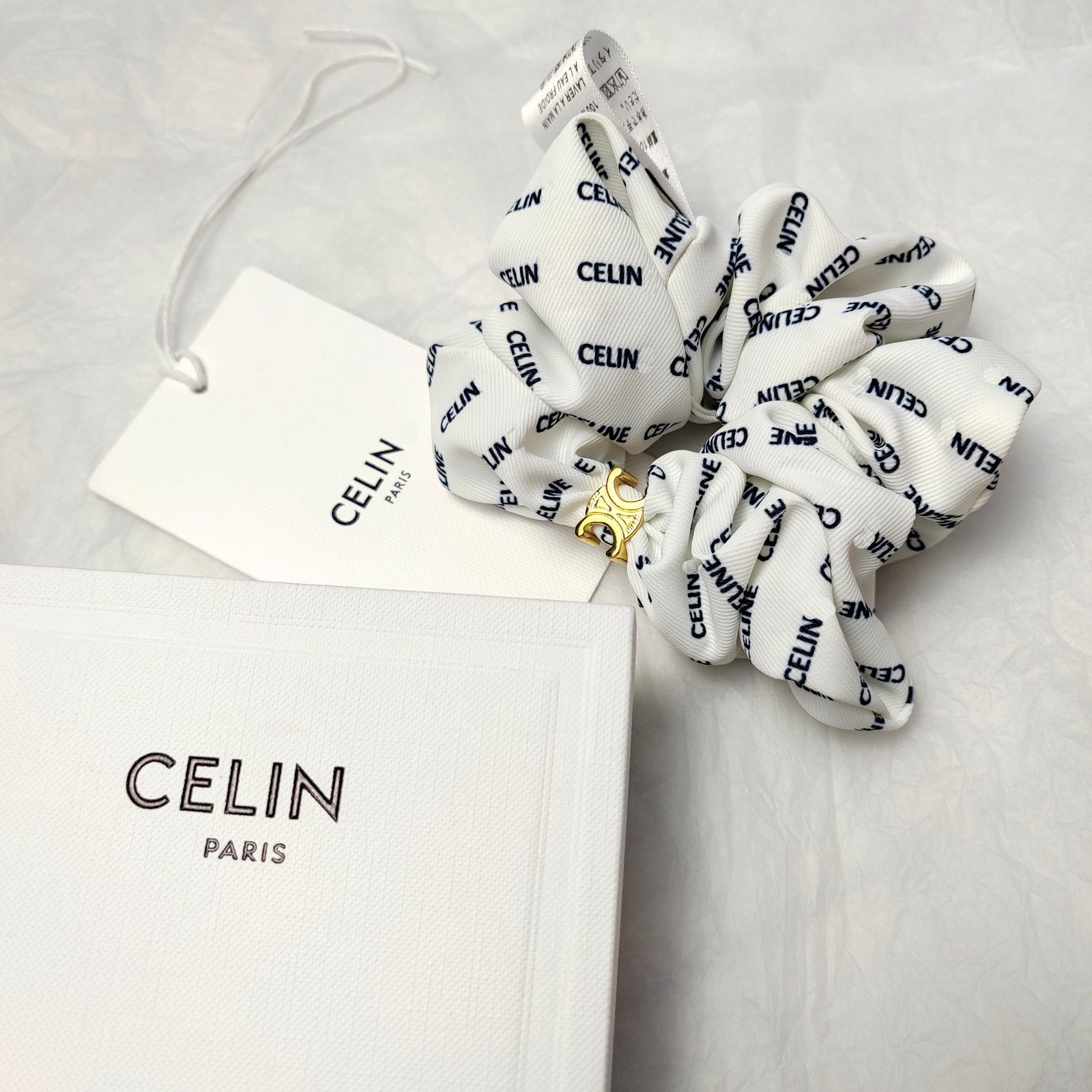 New Celine Chunky Knot Hair Tie: Oversized Silk Blend in Core Brand Colors 3 New Celine Chunky Knot Hair Tie: Oversized Silk Blend in Core Brand Colors - Image 3