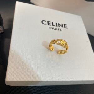Celine Paris Engraved Signet Ring: Chunky Gold Tone with “Celine Paris” Script