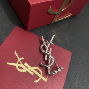 YSL Chain Link Brooch: Interlocking Gold Links with Logo Charm