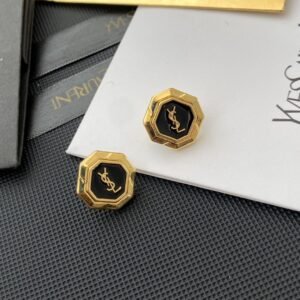 YSL Vintage Patent Studs: High-Shine Black with Gold Logo Accent