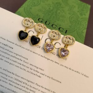 New Gucci GG Marmont Stud Earrings: Matelassé Leather & Gold Tone Logo