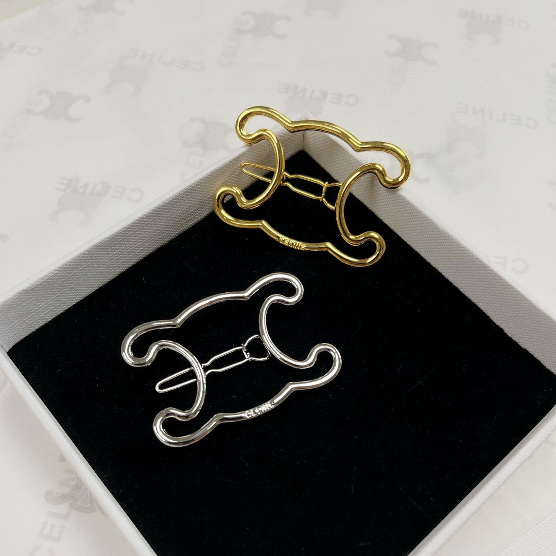 Celine New Hair Pin : Gold-Tone Triomphe Motif Pins for Updos 1 Celine New Hair Pin : Gold-Tone Triomphe Motif Pins for Updos