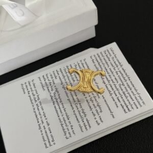 New Celine Paris Logo Brooch - Vintage Gold Tone Enamel & Metal Design