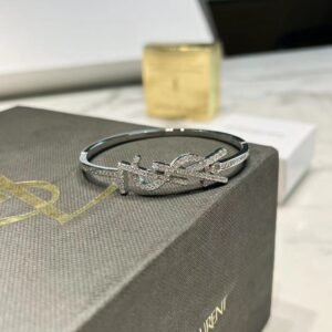 New YSL Loulou Puff Bracelet: Quilted Leather Cuff with YSL Logo Plaque