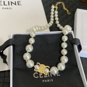 Collections 9 New Celine Ava Triomphe Necklace: Leather & Gold Pendant on Adjustable Chain