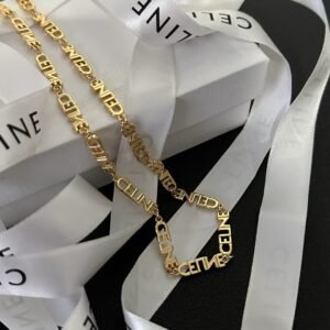 New Celine Ava Triomphe Necklace: Leather Cord & Gold Pendant