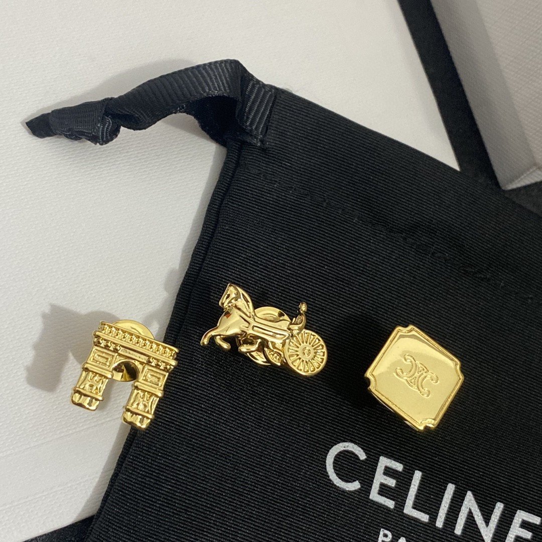New CELINE Brooch Three-Piece Set, Featuring Arc de Triomphe, Carriage 2 New CELINE Brooch Three-Piece Set, Featuring Arc de Triomphe, Carriage - Image 2
