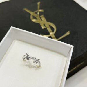 YSL Rhinestone Logo Knuckle Ring: Oversized Cassandre Design Across Fingers
