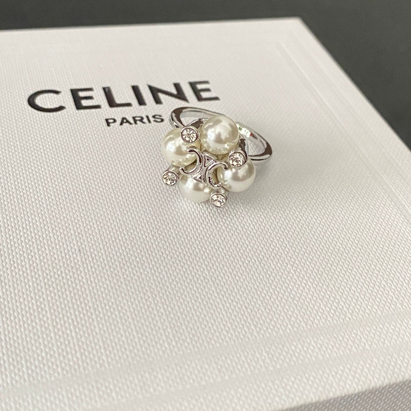 New Celine Ava Triomphe Ring: Fluted Dome with Embossed Logo, Adjustable 3 New Celine Ava Triomphe Ring: Fluted Dome with Embossed Logo, Adjustable - Image 3