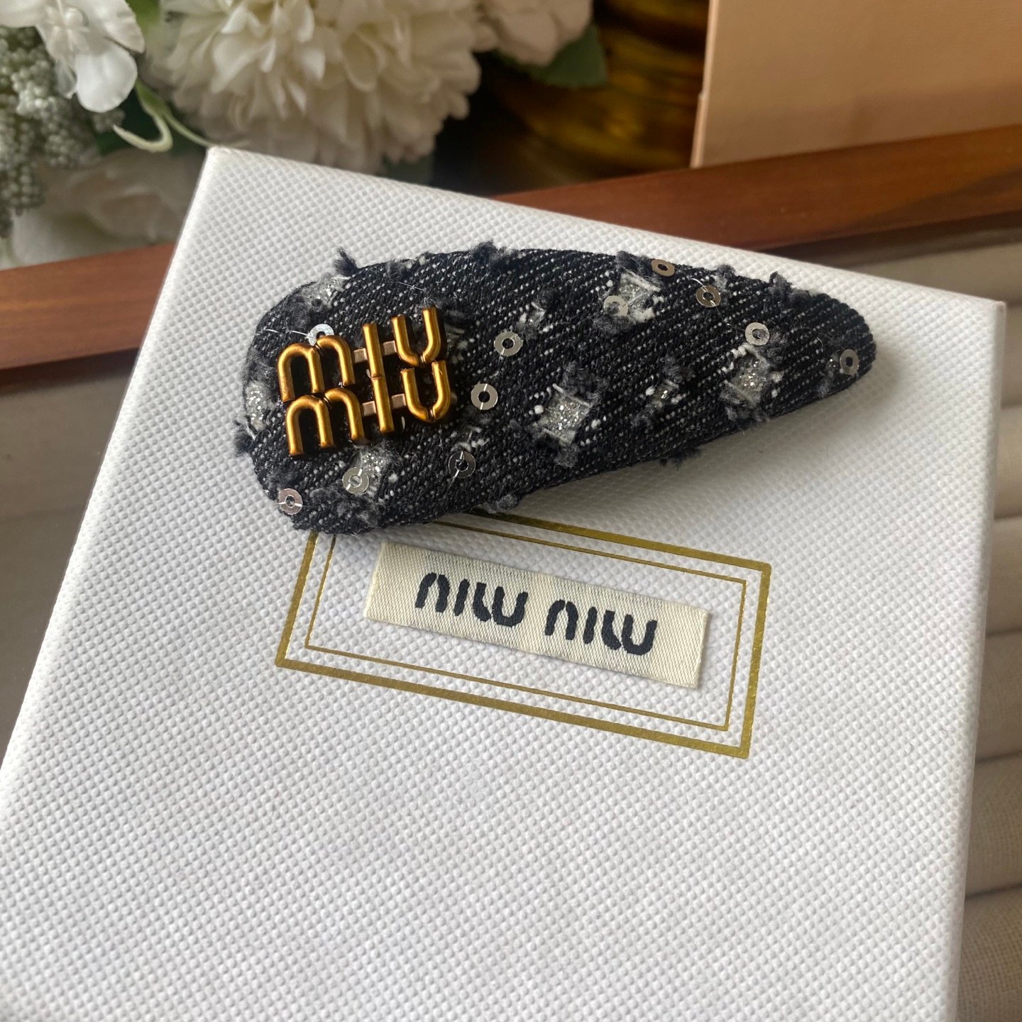 Miu Miu Velvet Butterfly Clip: Embossed Wings with Micro Crystal Details 4 Miu Miu Velvet Butterfly Clip: Embossed Wings with Micro Crystal Details - Image 4